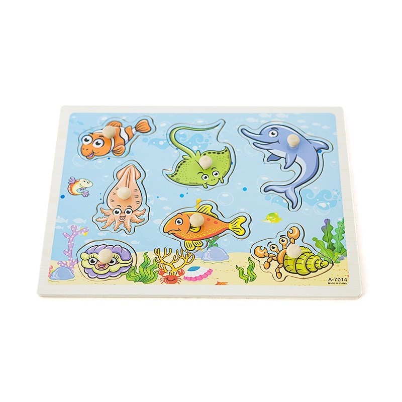 Drewniane puzzle z uchwytami zwierzęta wodne 30x23 cm