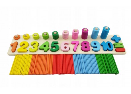 Liczydło cyfry kółka patyczki drewniane Montessori